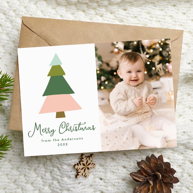 Colourful Modern Christmas Tree Photo Holiday Card (Creator Uploaded)