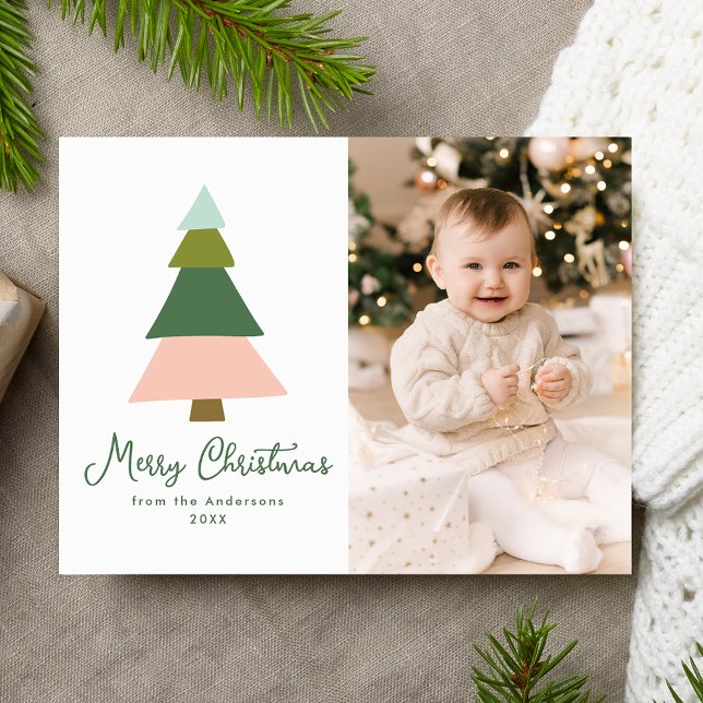 Colourful Modern Christmas Tree Photo Holiday Postcard (Creator Uploaded)