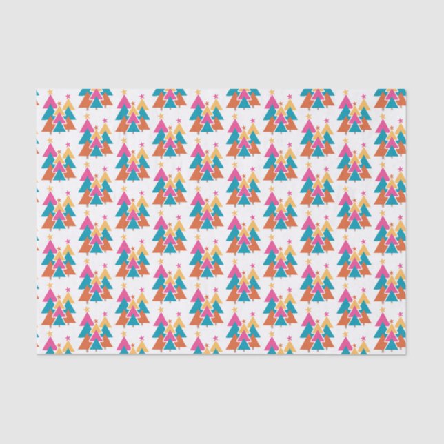 Colourful Modern Christmas Trees Tissue Paper (Front)