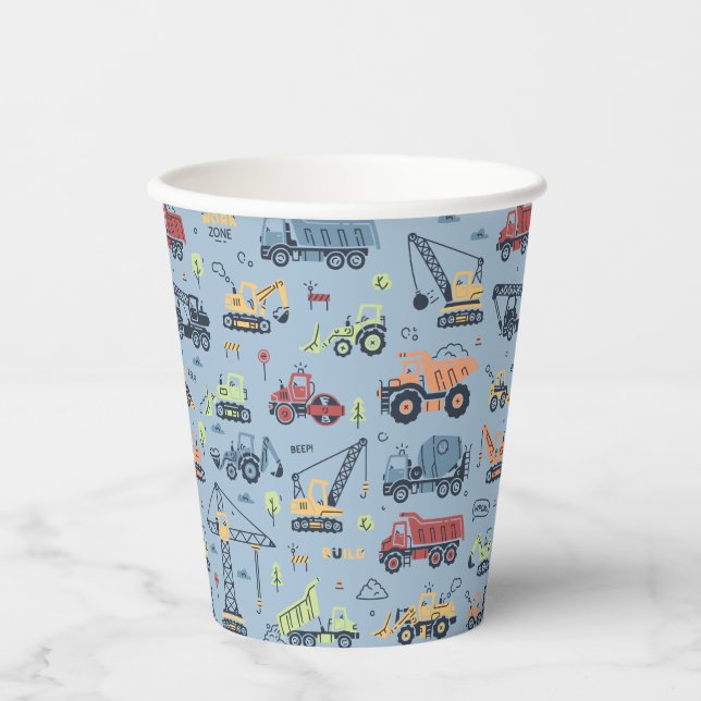 Colourful Modern Construction Truck Birthday Paper Cups (Front)