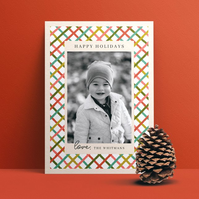 Colourful Modern Crisscross Photo Holiday Card (Creator Uploaded)