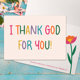 Colourful Modern Cute I Thank God For You Thank You Card