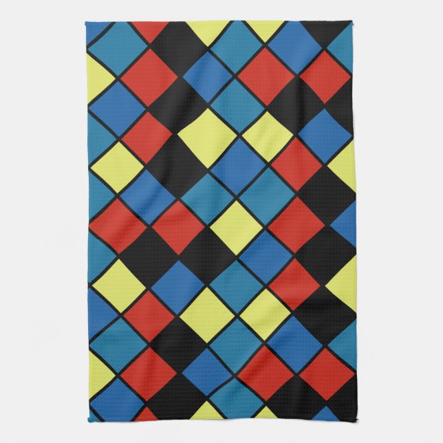 Colourful Modern Diagonal Tiles Pattern version 2 Tea Towel (Vertical)