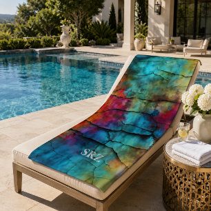 Colourful Modern Distressed Abstract Monogram Beach Towel