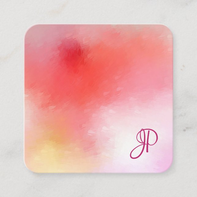 Colourful Modern Elegant Script Monogram Template Square Business Card (Front)