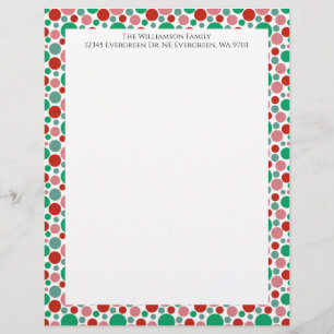 Colourful Modern Festive Polka Dot Green Red Pink Custom Letterhead