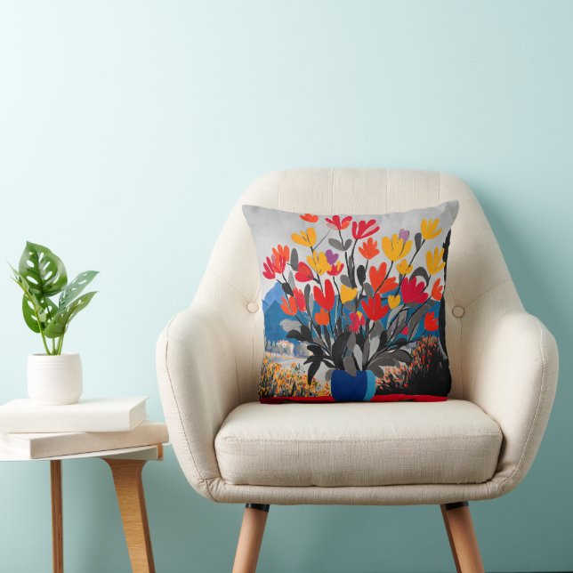Colourful Modern Floral Art Pillow (Chair)