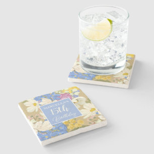 Colourful Modern Floral Blooms 15th Birthday Party Stone Coaster