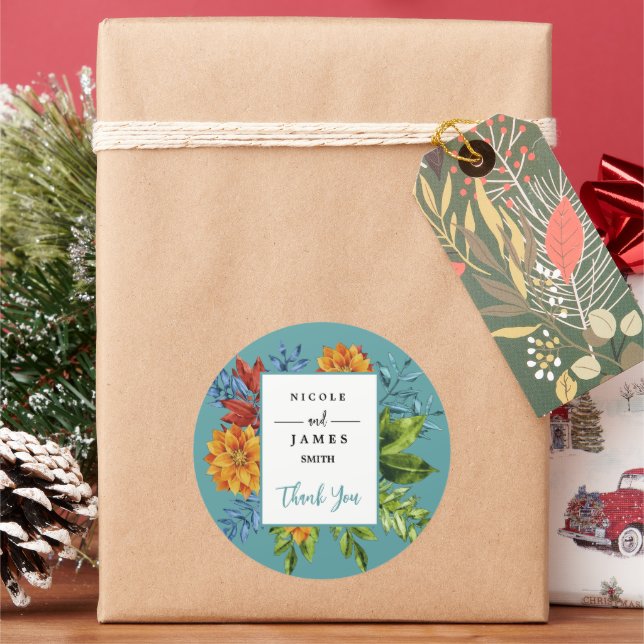 Colourful Modern Floral Classic Round Sticker (Holiday)