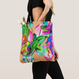 Colourful modern floral flowers watercolor tote bag