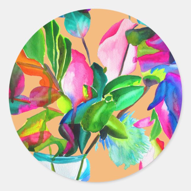 Colourful modern floral flowers wedding boho classic round sticker (Front)