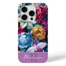 Colourful modern floral monogram iPhone case