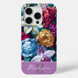 Colourful modern floral monogram iPhone case