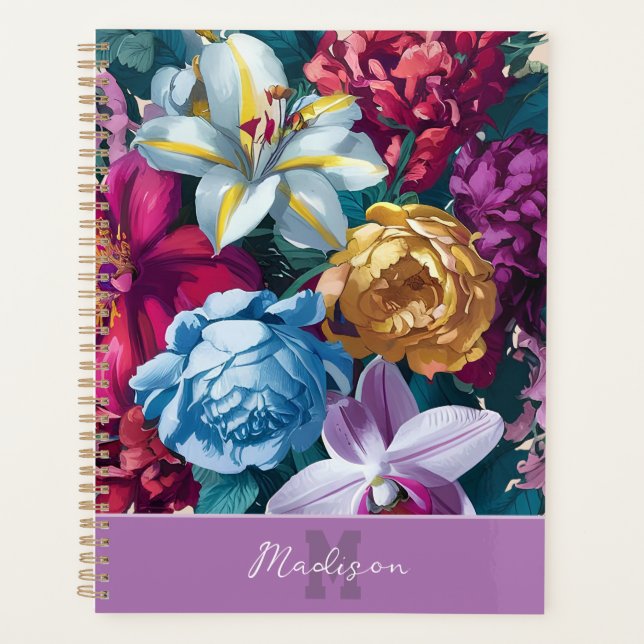 Colourful modern floral monogram planner (Front)