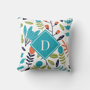 Colourful Modern Floral Pattern Monogram Cushion