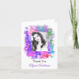 Colourful Modern Floral Photo Graduation Thank You Card