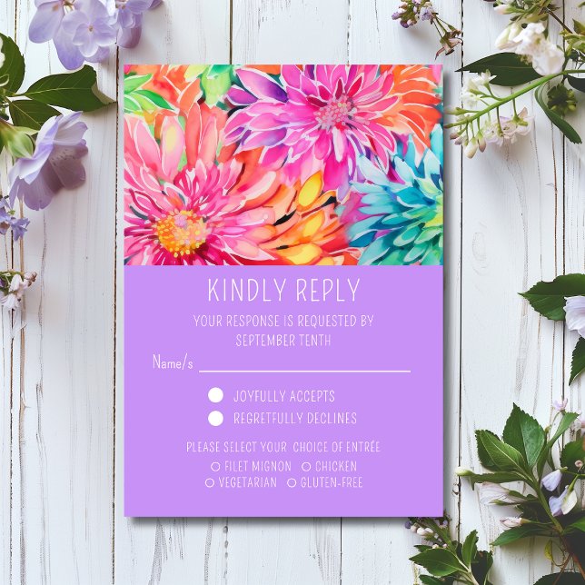 Colourful Modern Floral Wedding Meal Choice RSVP Card (Creator Uploaded)