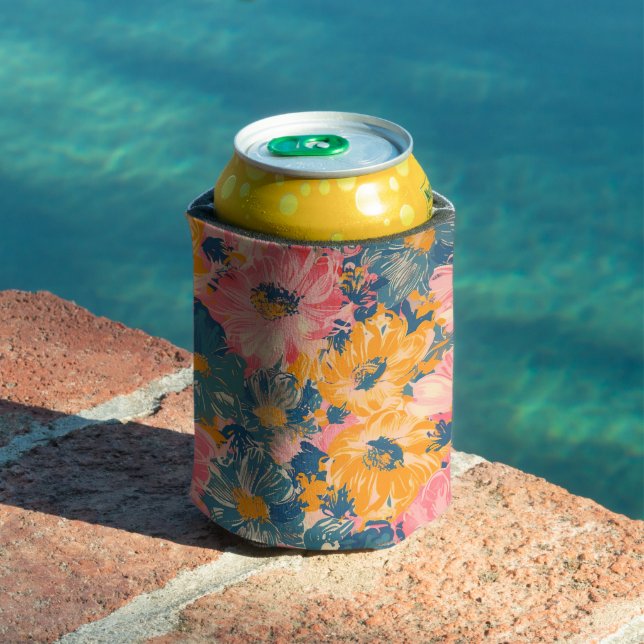 Colourful Modern Flowers Floral Pattern Can Cooler (In Situ Pool)