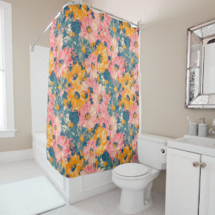 Colourful Modern Flowers Floral Pattern Shower Curtain