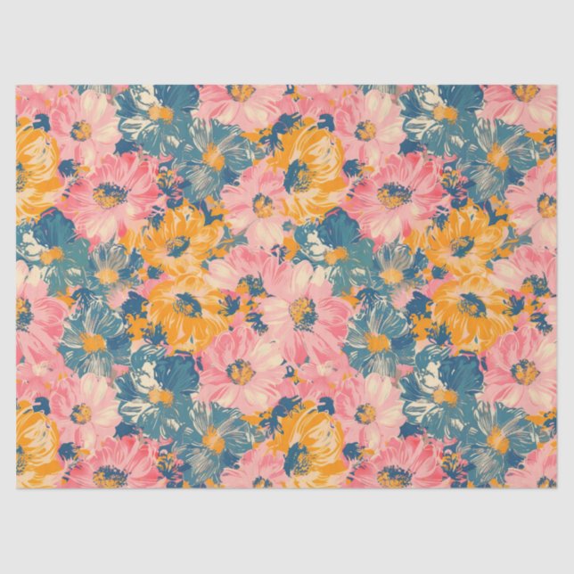 Colourful Modern Flowers Floral Pattern Tissue Paper (Front)