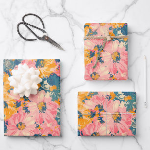 Colourful Modern Flowers Floral Pattern Wrapping Paper Sheet