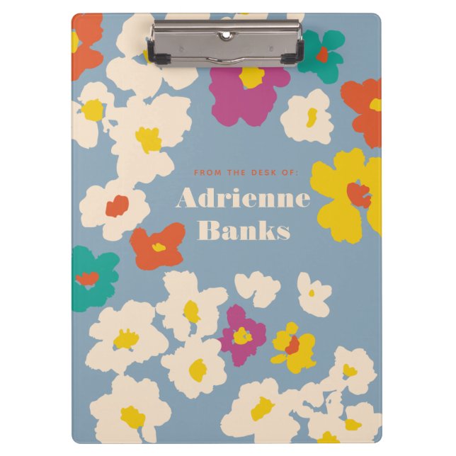 Colourful Modern Flowers Personalised Notebook Clipboard (Front)