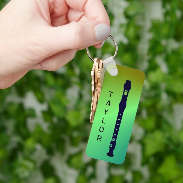 Colourful Modern Flute Minimal Flautist Personalis Key Ring (Hand)