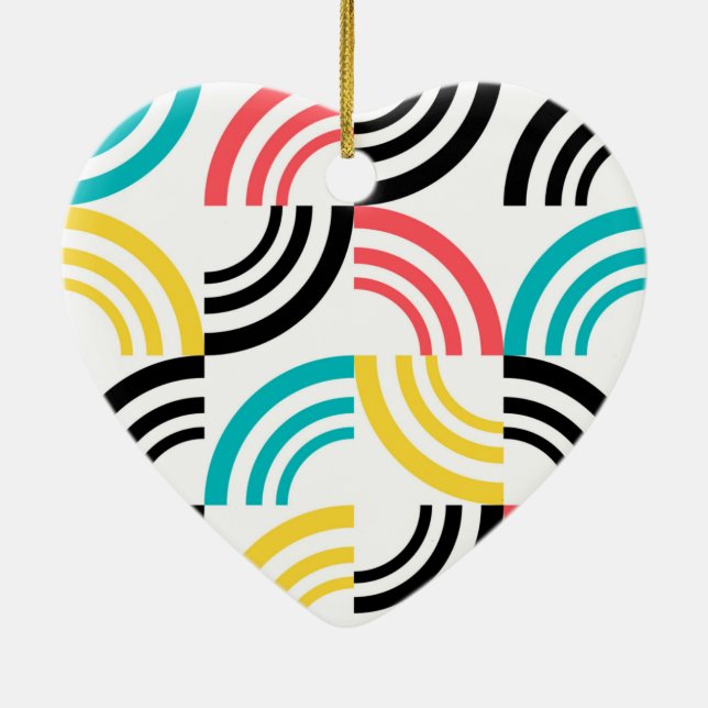 Colourful, modern, fun, cheerful geometric graphic ceramic tree decoration (Back)