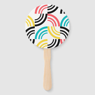 Colourful, modern, fun, cheerful geometric graphic hand fan