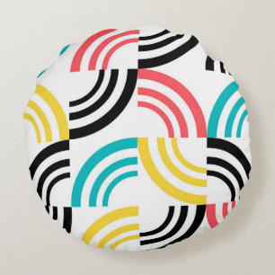Colourful, modern, fun, cheerful geometric graphic round cushion