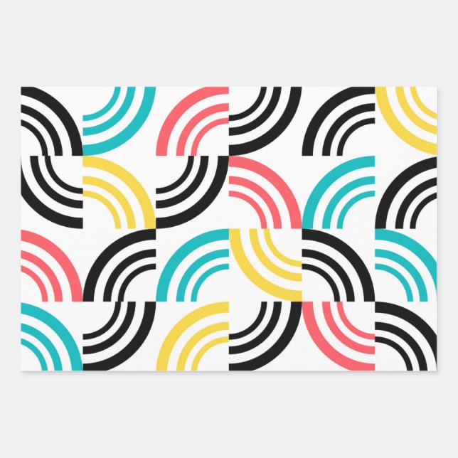 Colourful, modern, fun, cheerful geometric graphic wrapping paper sheet (Front)