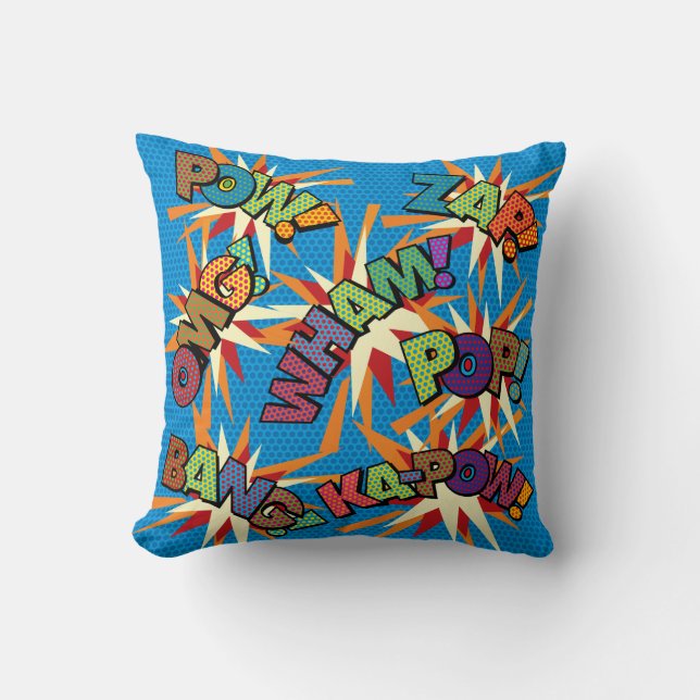 Colourful Modern Fun Cool Typography Comic Book Cushion (Front)