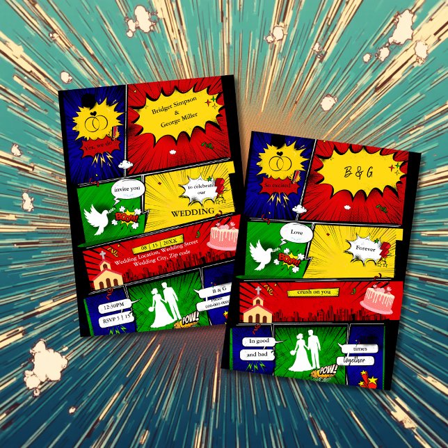 colourful modern fun retro comic wedding story invitation (Creator Uploaded)