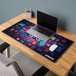 Colourful Modern gaming Space Personalised Name  Desk Mat