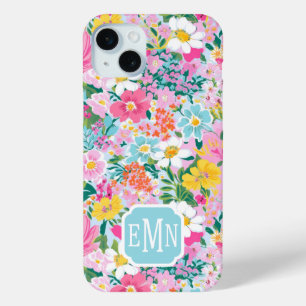 Colourful Modern Garden Monogrammed iPhone 15 Mini Case