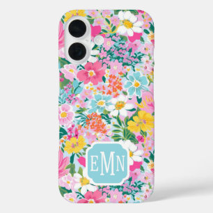 Colourful Modern Garden Monogrammed iPhone 16 Case