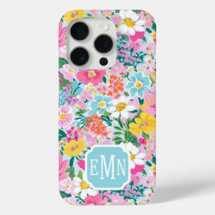 Colourful Modern Garden Monogrammed iPhone 15 Pro Case