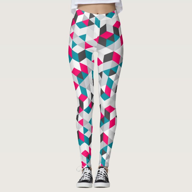 Colourful Modern Geometric Abstract Pattern Leggings (Front)