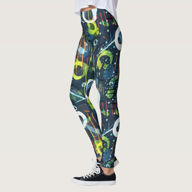 Colourful modern geometric abstract shapes pattern leggings (Left)
