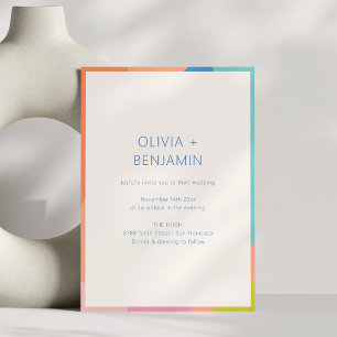 Colourful Modern Geometric Border Photo Wedding Invitation