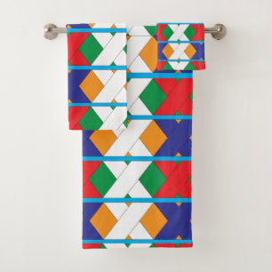 Colourful Modern Geometric Diamond Pattern Bath Towel Set