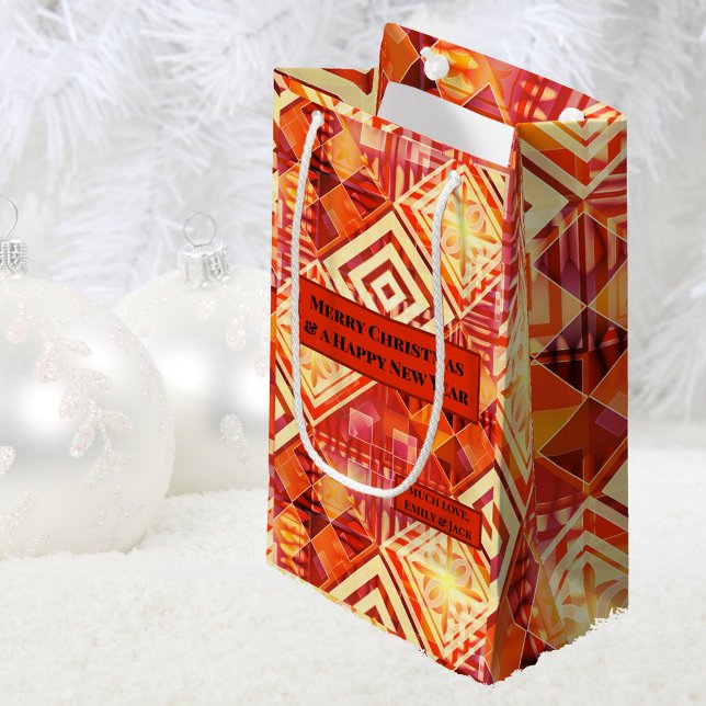 Colourful Modern Geometric Festive Design Small Gift Bag (Christmas gift bag featuring a modern abstract geometric design in warm colors)
