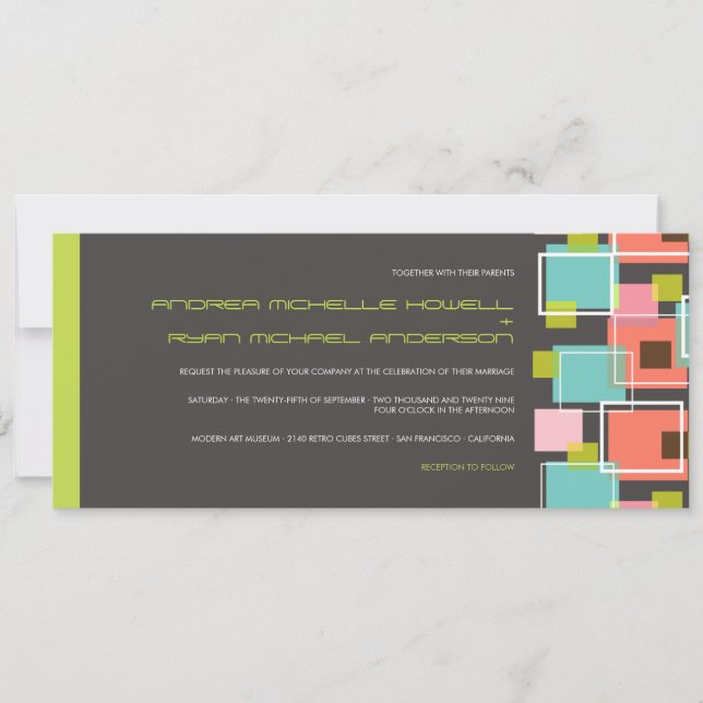 Colourful Modern Geometric Fun Retro Cubes Wedding Invitation (Front)