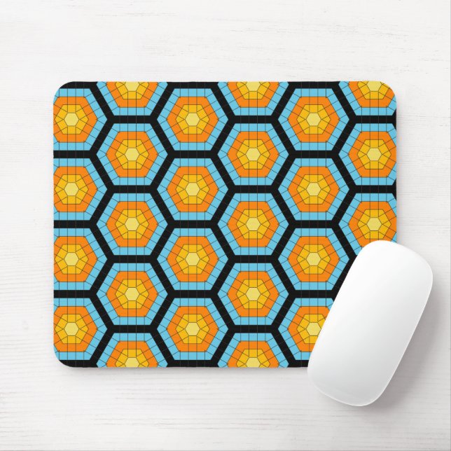 Colourful Modern Geometric Honeycomb Pattern Mouse Mat (With Mouse)