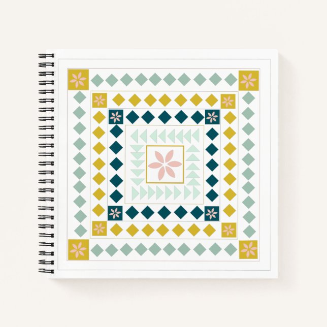 Colourful Modern Geometric Medallion Art Design Notebook (Front)