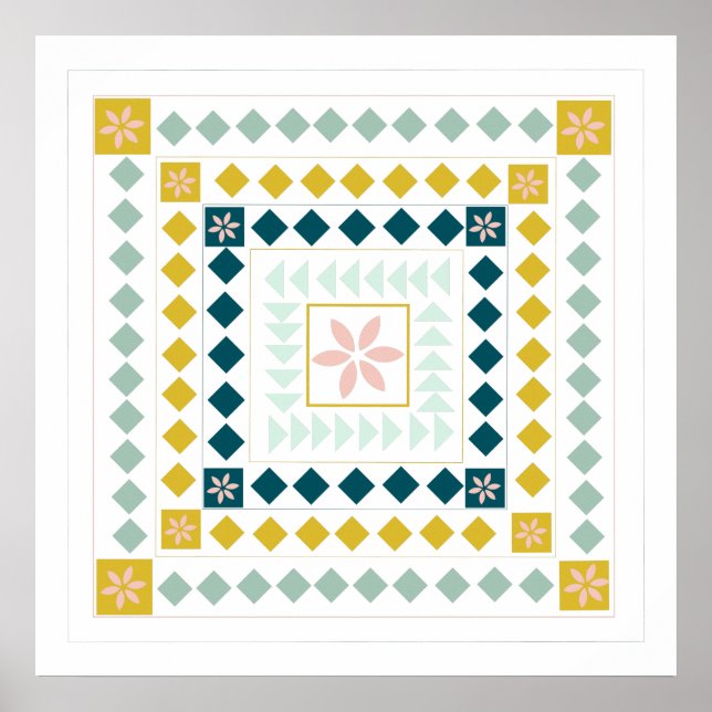 Colourful Modern Geometric Medallion Art Design Poster (Front)