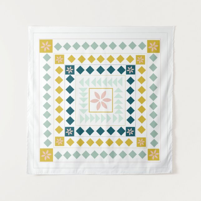 Colourful Modern Geometric Medallion Art Design Tapestry (Front)