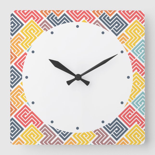 Colourful Modern Geometric Pattern Square Wall Clock (Front)