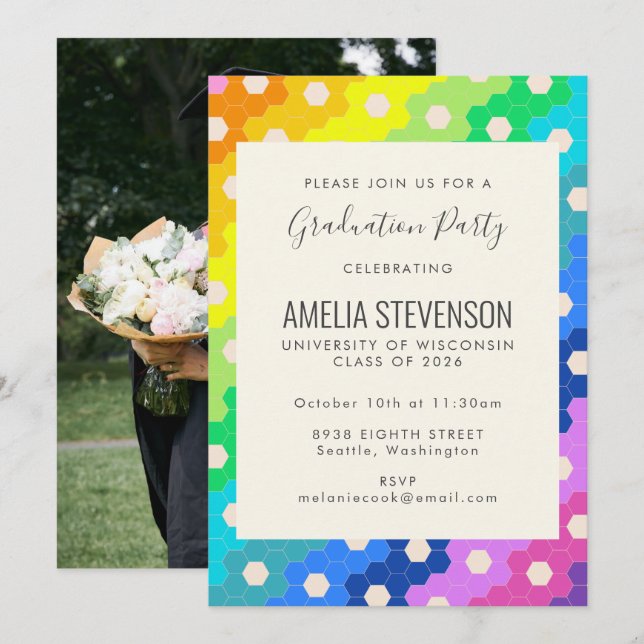 Colourful Modern Geometric Photo Graduation Party Invitation (Front/Back)