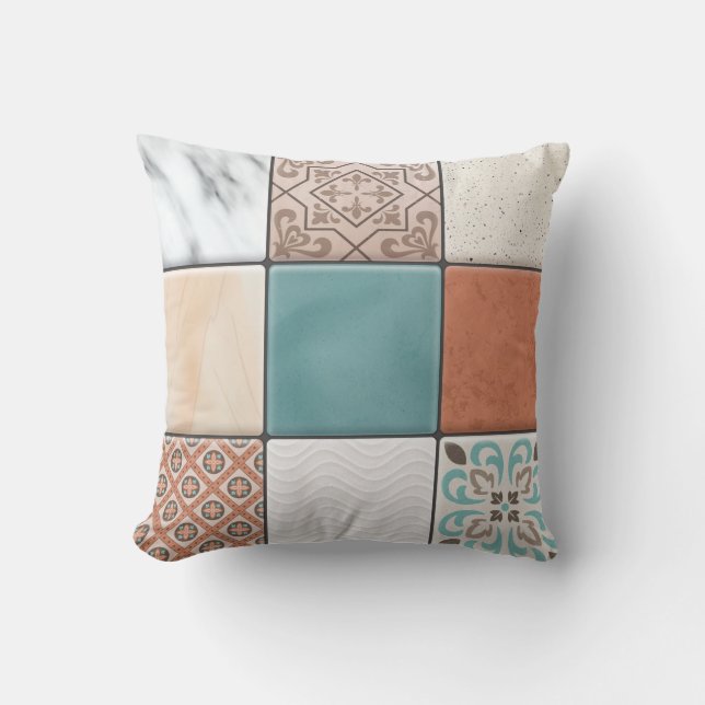 Colourful Modern Geometric Tile Texture Pattern Cushion (Front)
